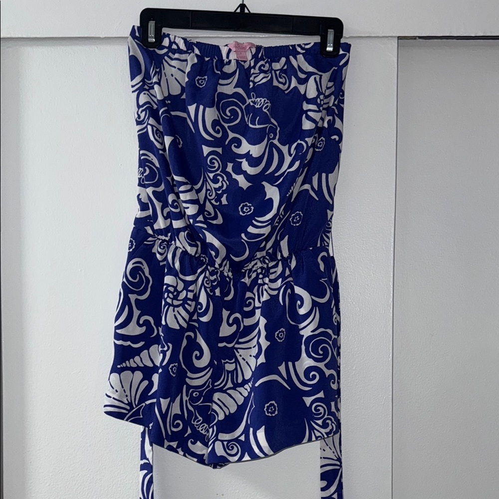 Lilly Pulitzer Blue and White Romper /Swim Coverup with Floral Design